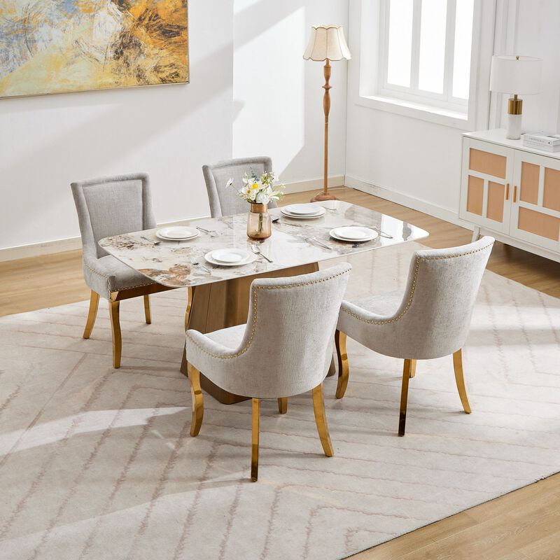 Whisen 2-Piece 24inch Chenille Dining Chairs, Gold Plated Legs One-Piece Upholstered American Design for Kitchen Dining Room image number 5