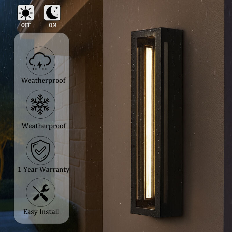 H20" Modern Outdoor Wall Light with Dusk to Dawn Sensor Linear Matte Black 30W Integrated LED Wall Sconce with Acrylic Shade for Porch Garage Entryway image number 4