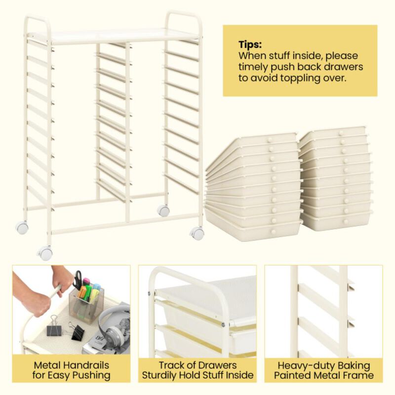 Hivvago 20 Drawers Rolling Storage Cart Studio Organizer