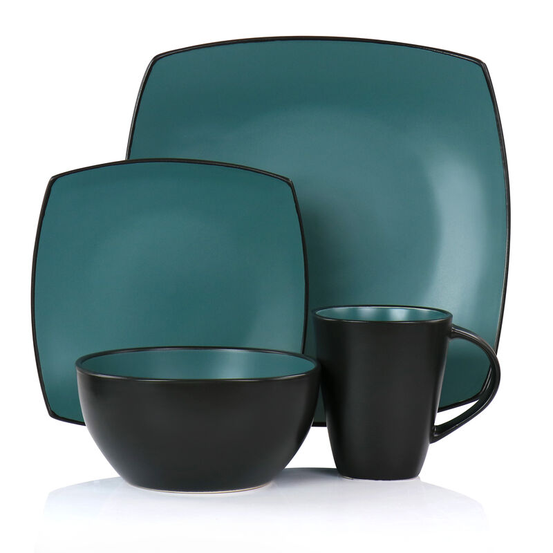 Gibson Elite Soho Lounge 16 Piece Matte Glaze Square Dinnerware Set in Teal image number 1