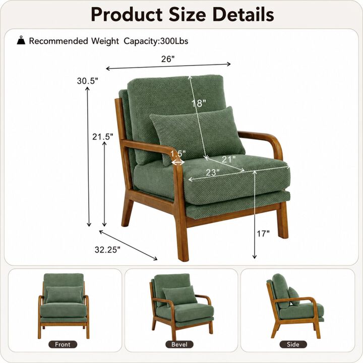 GOODSILO Mid-Century Modern Wooden Lounge Chair with Nubby Upholstery, High-Density Foam Cushion for Home and Office Use