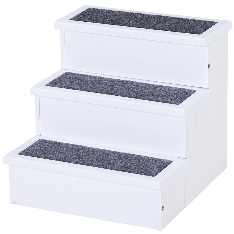 Pet-Friendly Ascent: 3-Step White Wooden Carpeted Stairs for Pets image number 0