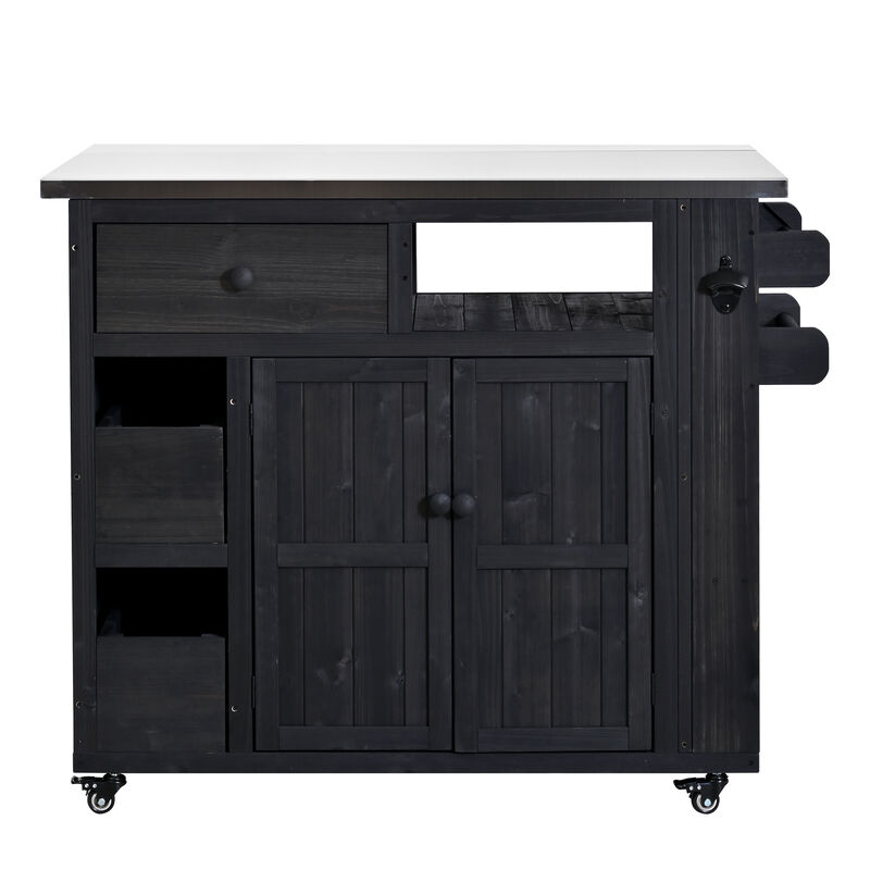 Whisen 36.2"H Kitchen Island with Expandable Stainless Top, Drawers, Wheels & Spice Rack image number 0