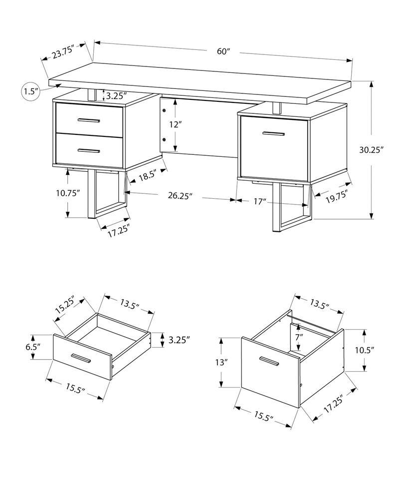 Monarch Specialties I 7625 Computer Desk, Home Office, Laptop, Left, Right Set-up, Storage Drawers, 60" L, Work, Metal, Laminate, Walnut, Black, Contemporary image number 2