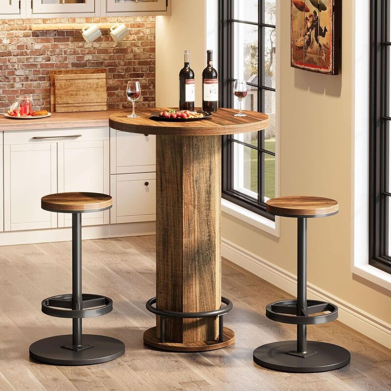 ShipItFurniture Round Bar Table with 2 Stools, Matte Black Powdercoat image number 4