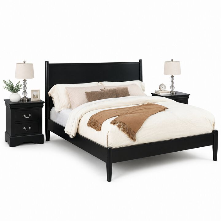 California King Bedroom Set, Black Wood, 3 Piece Set with 2 Nightstands