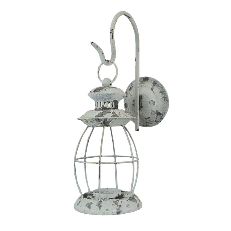 Rustic Distressed Metal Wall Mounted Railroad Lantern Hanging Candle Sconce image number 0