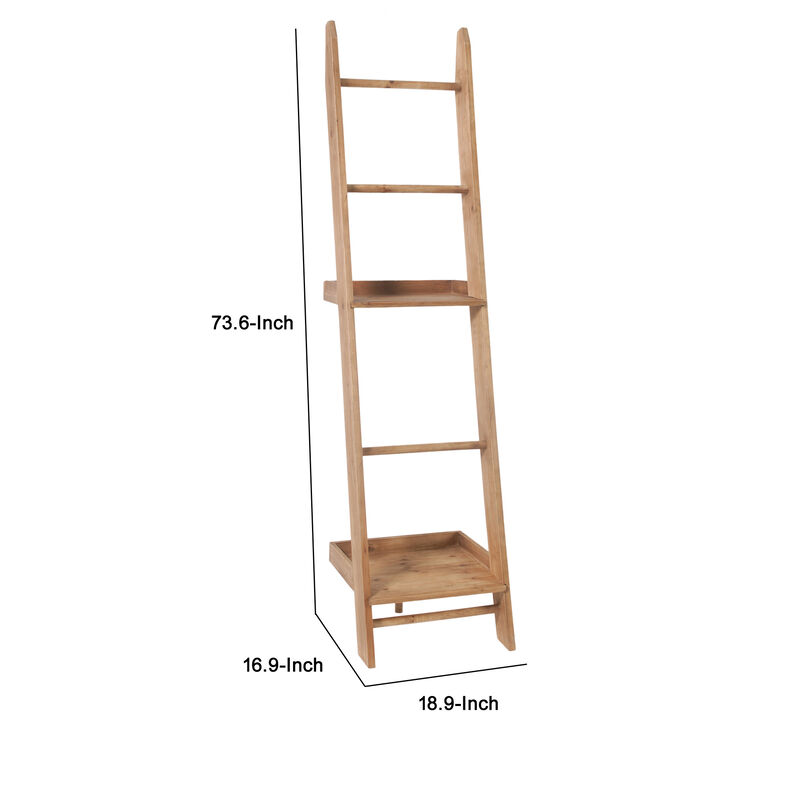 Ladder Shelf with Wooden Frame and Grain Details, Oak Brown-Benzara image number 5