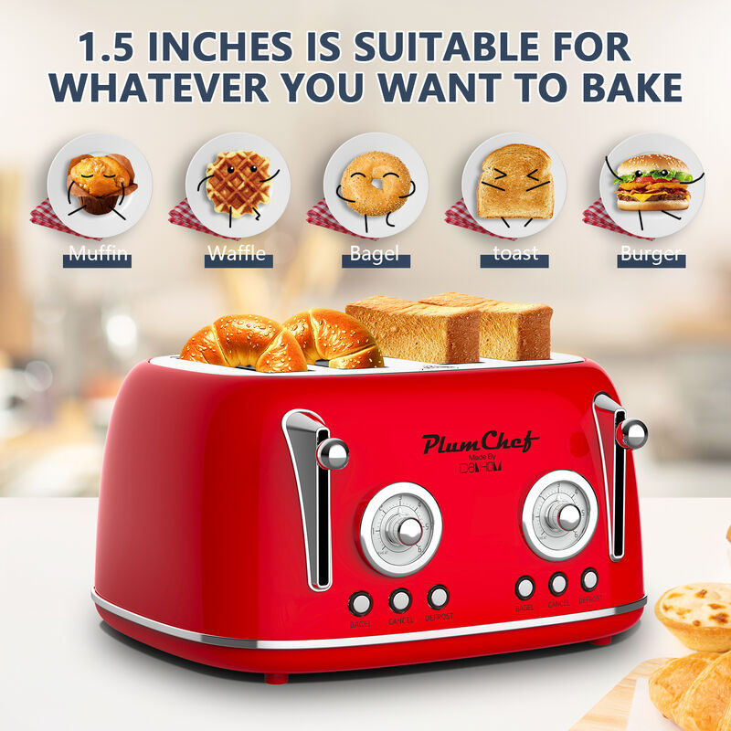 4 Slice Retro Style Toaster, 1650W Dual Control Toaster , 6 Browning Settings, Removable Crumb Tray image number 4