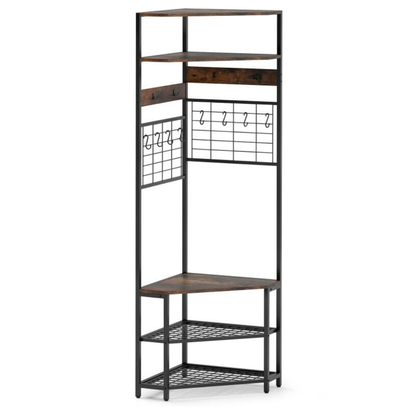 Hivvago 5-Tier Corner Hall Tree with Shoe Storage Bench