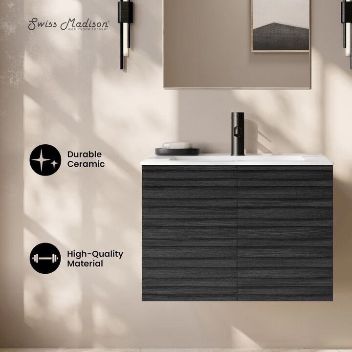 Cascade 30" Wall-Mounted Bathroom Vanity in Black Oak with Sink Top