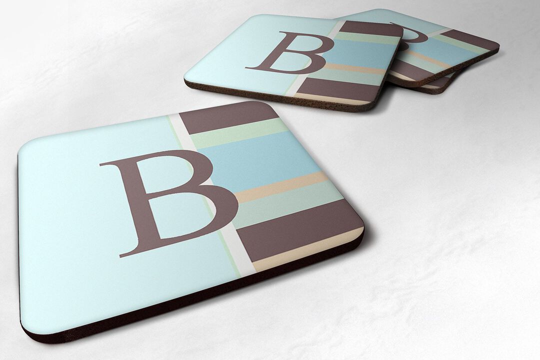 Caroline's Treasures CJ1003-BFC Monogram-Blue Stripes Foam Coasters (Set of 4), Initial Letter B, 3.5 H x 3.5 W, Multicolor
