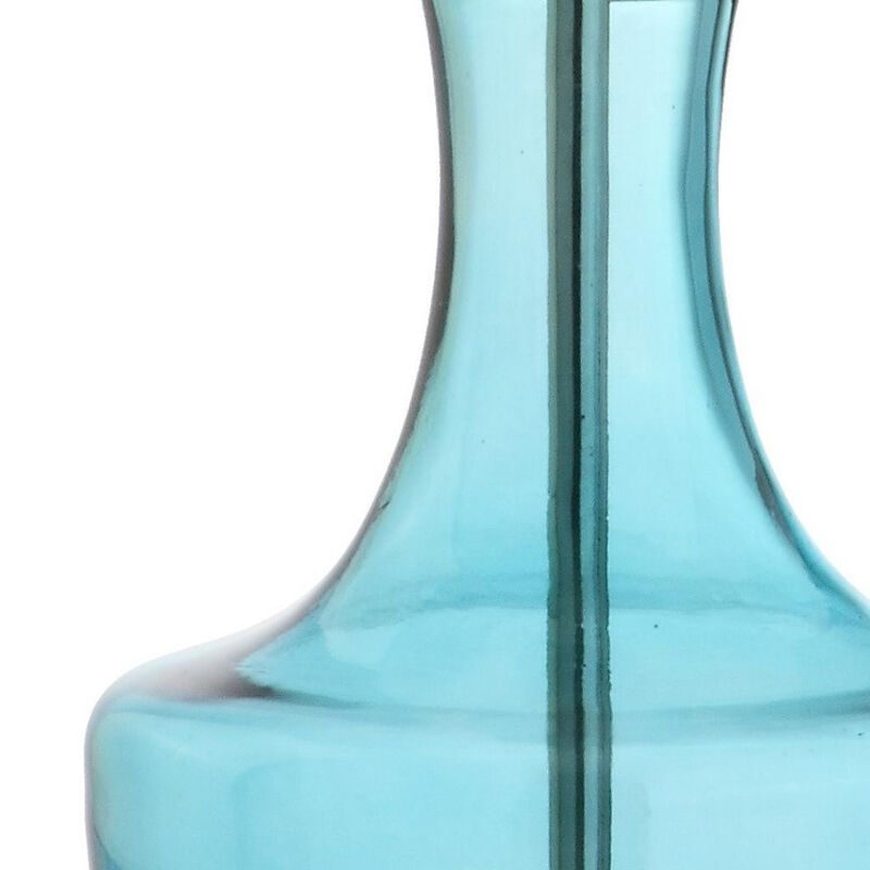 HomeRoots 20" Turquoise And Silver Glass Gourd Table Lamp With Drum Shade image number 4