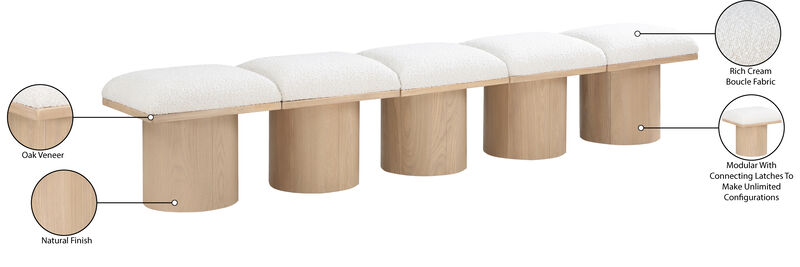 Meridian Furniture Pavilion Cream Boucle Fabric Bench