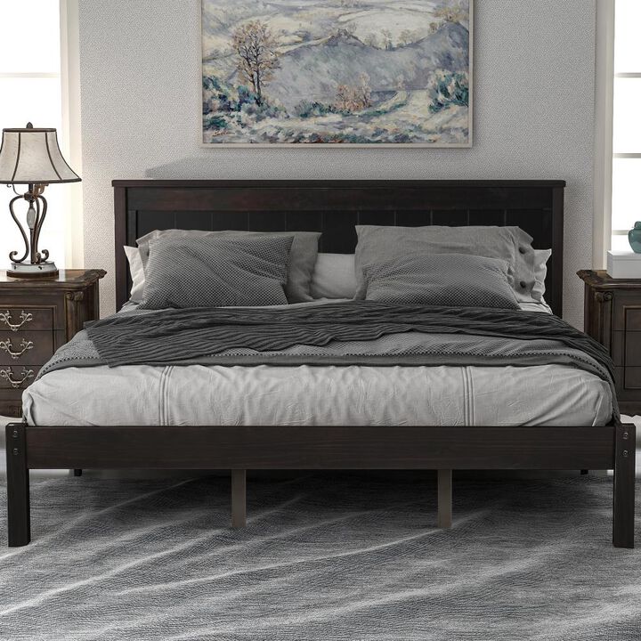 Wood Platform Bed Frame with Headboard, Durable Slat Support