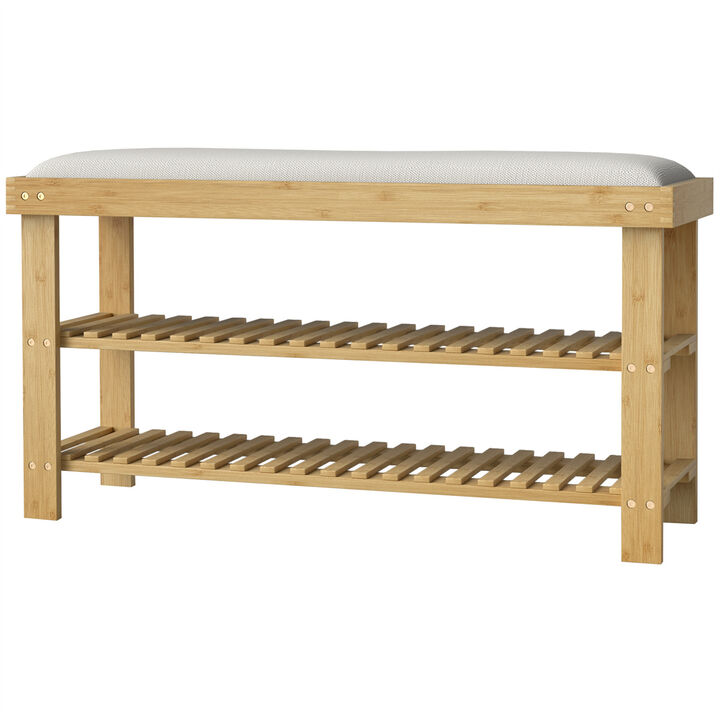 Compact Storage Bench &ndash; Modern Design with Open Shelves For Entryway