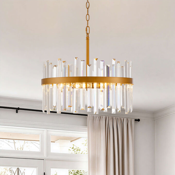 Jojospring Casandra 5-light Drum Crystal Glass Chandelier - 18.5 inches in diameter x 16.5 inches H - Medium-gloss Brushed Brass