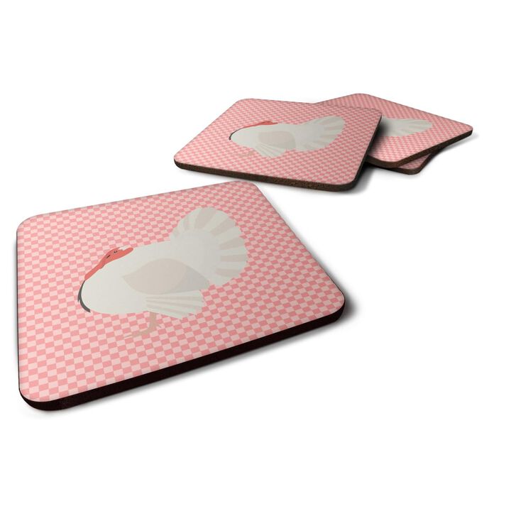 Caroline's Treasures White Holland Turkey Pink Check Decorative coasters, 3.5, Multicolor