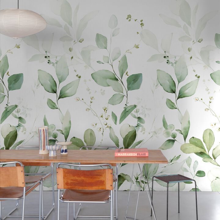 Orom II Branched Leaves All-over Green Mural A77101