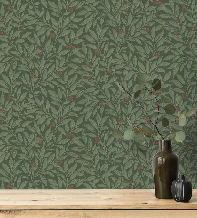 Winter Berry Evergreen Vine Wallpaper