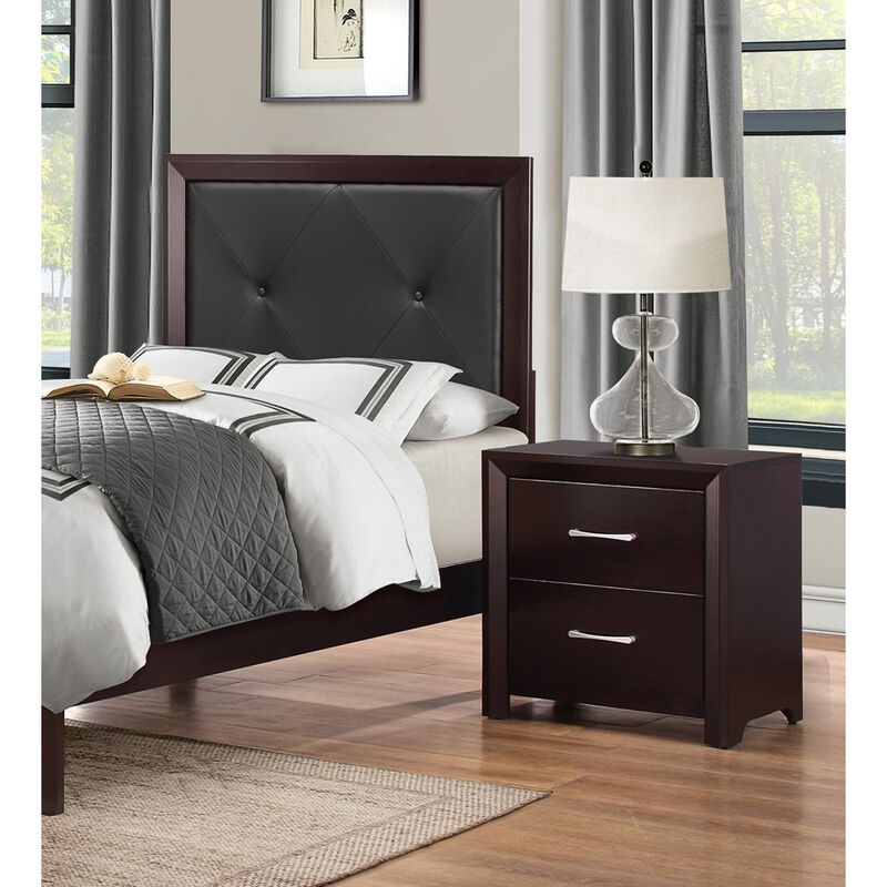 Espresso Finish Contemporary Design 1pc Nightstand of Drawers Silver Tone Pulls Bedroom Furniture