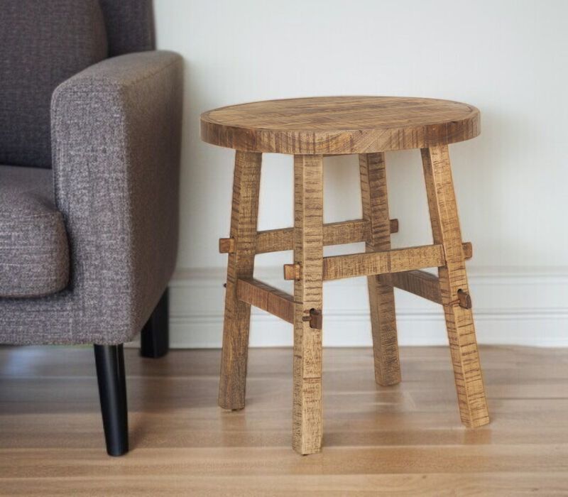 HomeRoots 23" Brown Distressed Solid Wood End Table image number 1