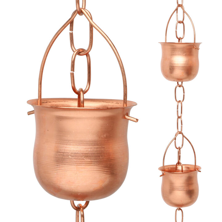 Marrgon Copper Rain Chain - Pot Style Cups for Gutter Downspout Replacement