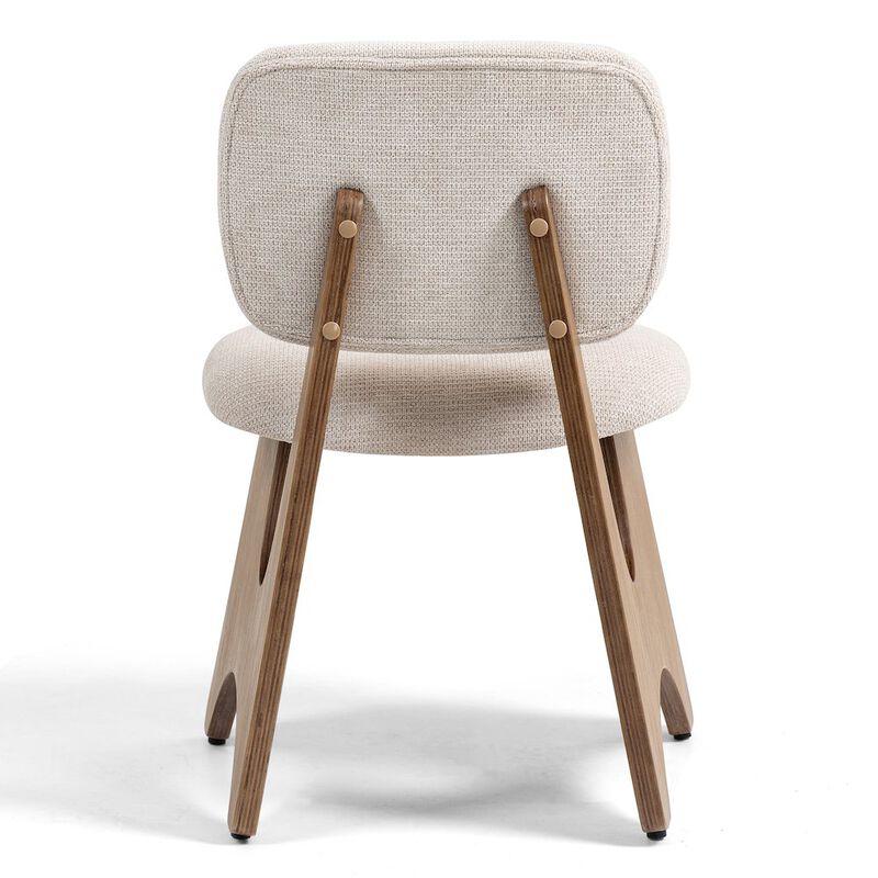 Glamour Home Bertille Beige Washed Woven Fabric Dining Chair with Accent Walnut Legs