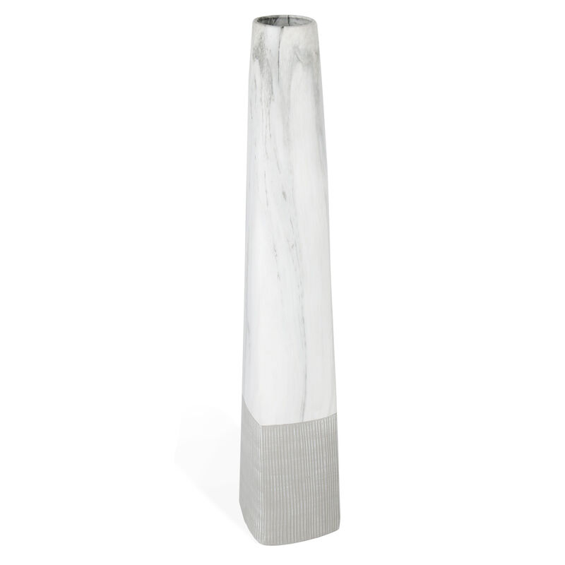 HomeRoots 40" White Faux Marble Tapered Ceramic Floor Vase image number 0