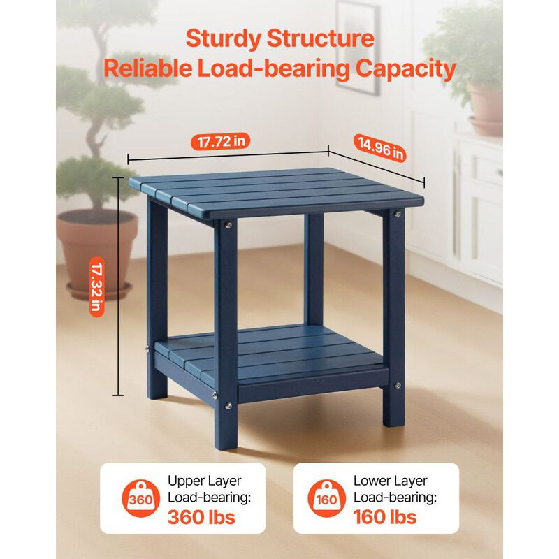Outdoor Side Table, Double Layer HDPE End Table, Weather Resistant - Blue image number 3