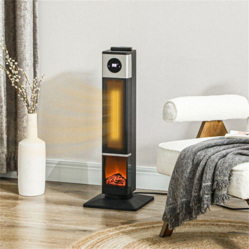 Electric Fireplace Heater with Adjustable Temperature and Realistic Flame