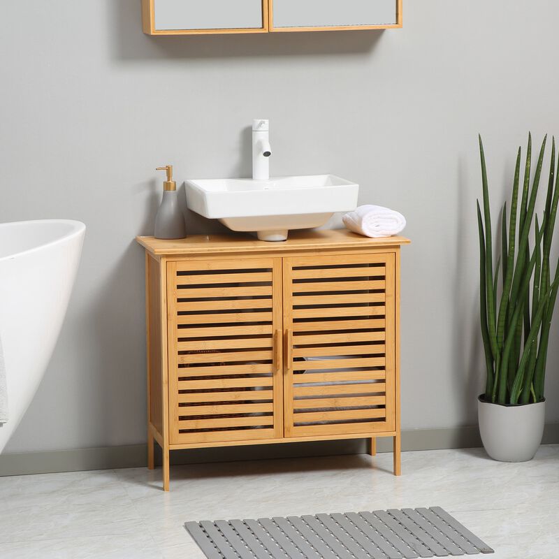 Natural Bathroom Storage: Bamboo Sink Cabinet with 2 Slatted Doors