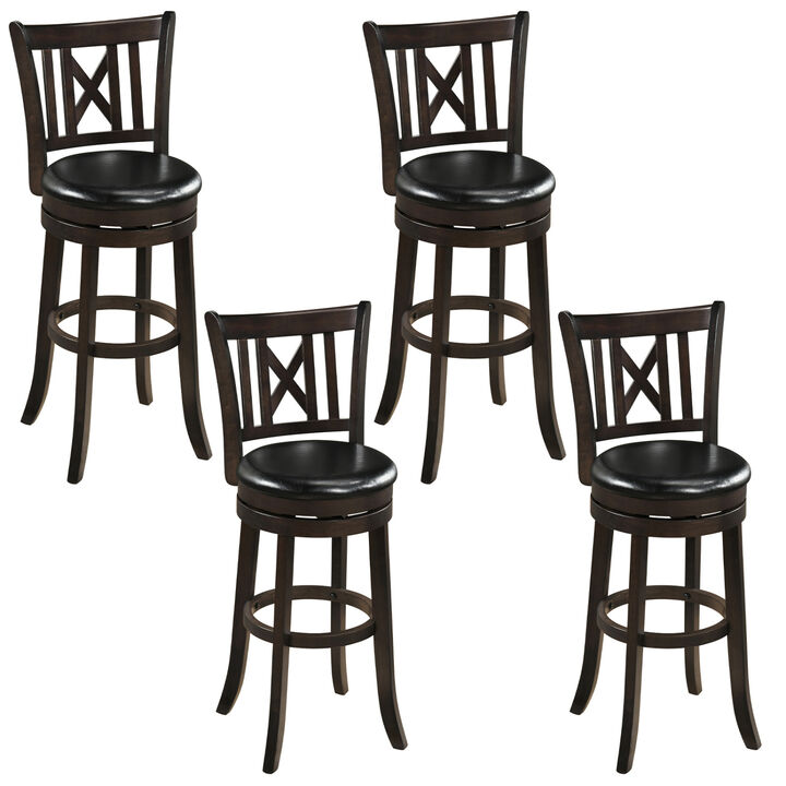 Set of 4 Swivel Bar Chairs with Hollow Back Design and Footrest