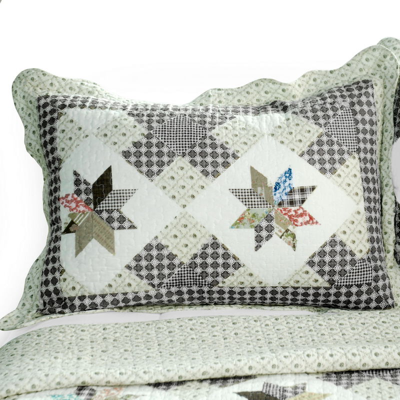 Queen Size 3-Piece Cotton Vermicelli Quilted Printed Quilt Set with Shams image number 2