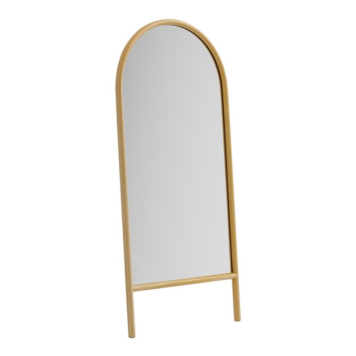 HomeRoots 71" Natural Solid Wood Arch Freestanding Framed Full Length Mirror