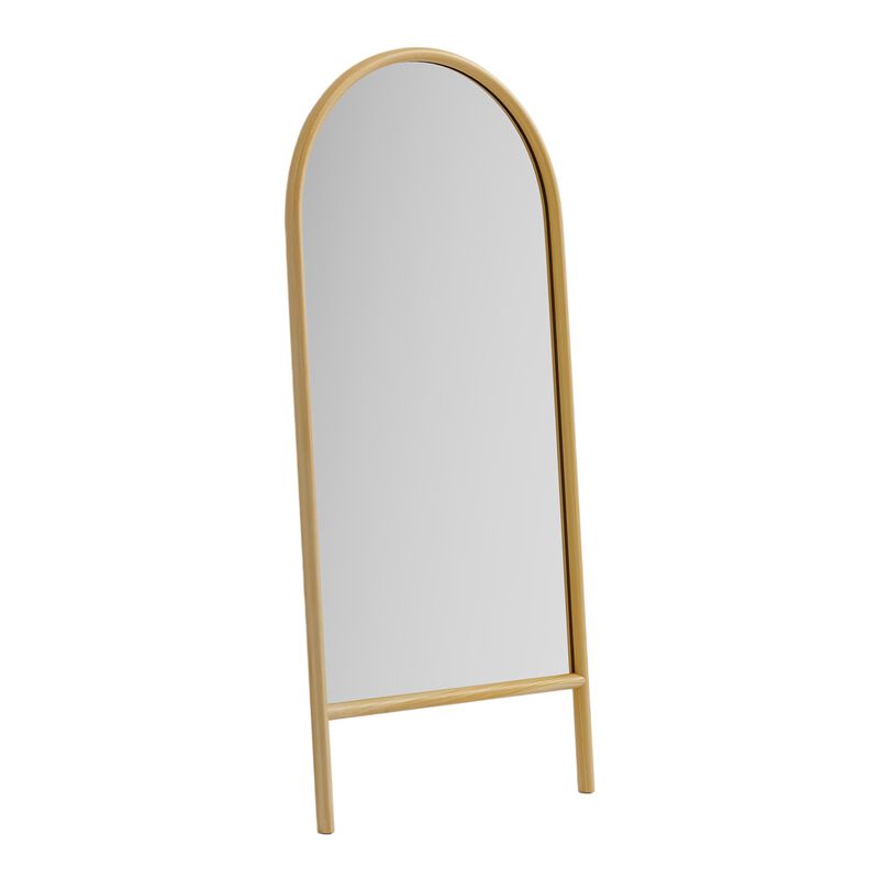 HomeRoots 71" Natural Solid Wood Arch Freestanding Framed Full Length Mirror image number 0