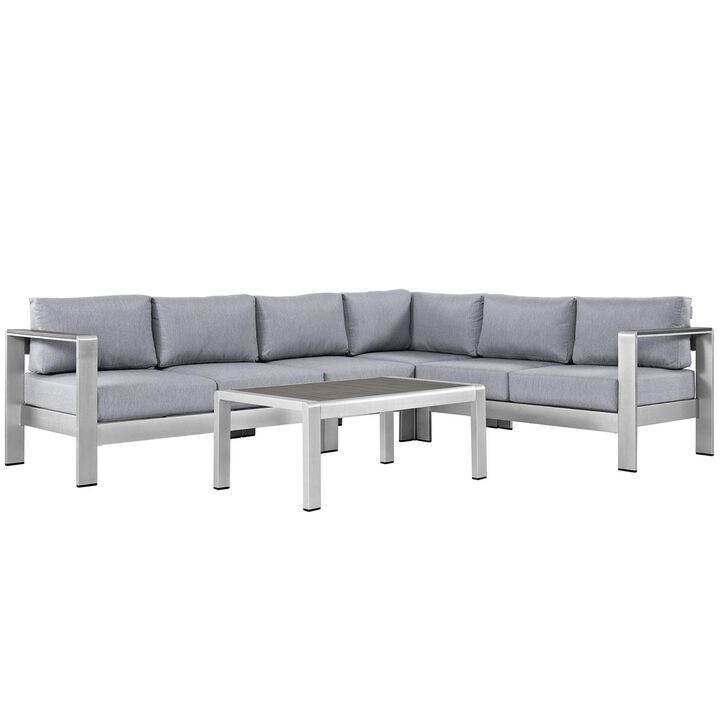 Shore Outdoor Patio Collection: Durable and Stylish Aluminum Sectional Sofa Set - Silver Gray