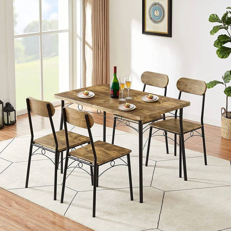 5-Piece Dining Set – Industrial Style Table with Wood Top & 4 Matching Chairs