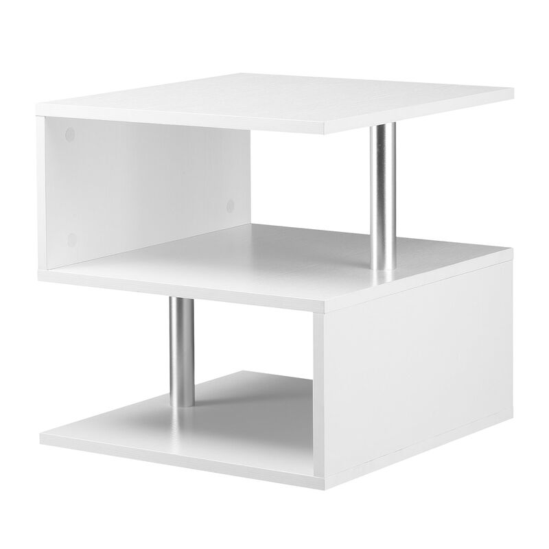 Modern Versatile Surface: White S-Shaped Lift Top Coffee Table, 3-Tier