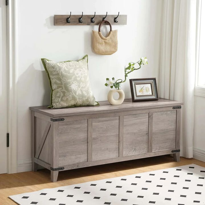 Wooden Storage Chest with Lift Top for Living Room and Bedroom-Greige
