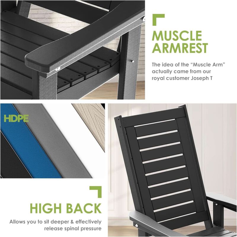 ShipItFurniture Oversized Outdoor Rocking Chairs Set of Two Black image number 6