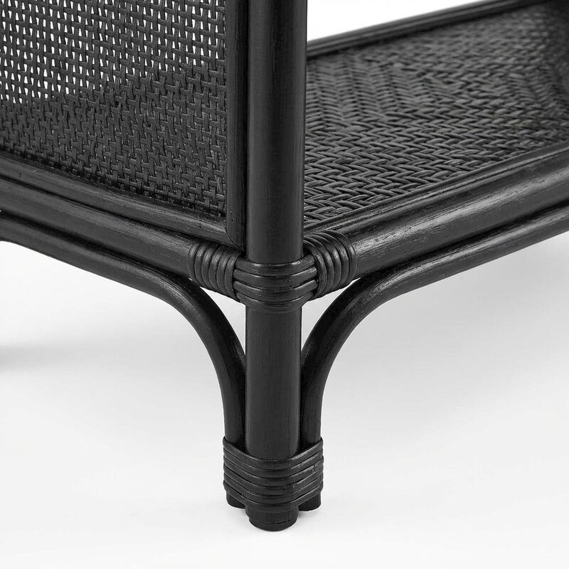 Black Arched Rattan Bookshelf with Slim Shelves and Natural Finish image number 6