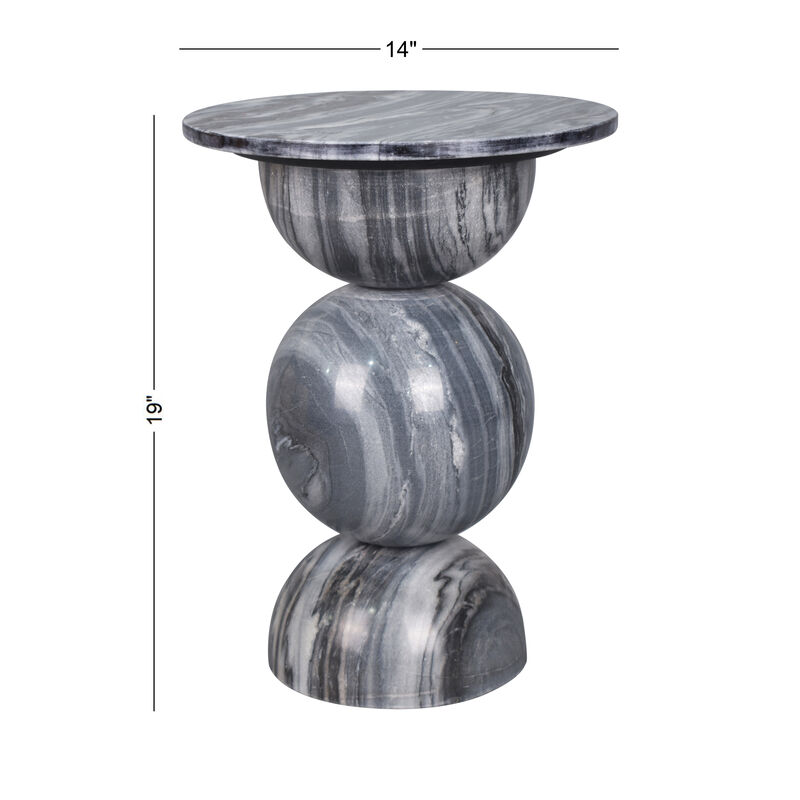 Aura 14" Modern Natural Marble Handmade Stacked Round Pedestal End Table