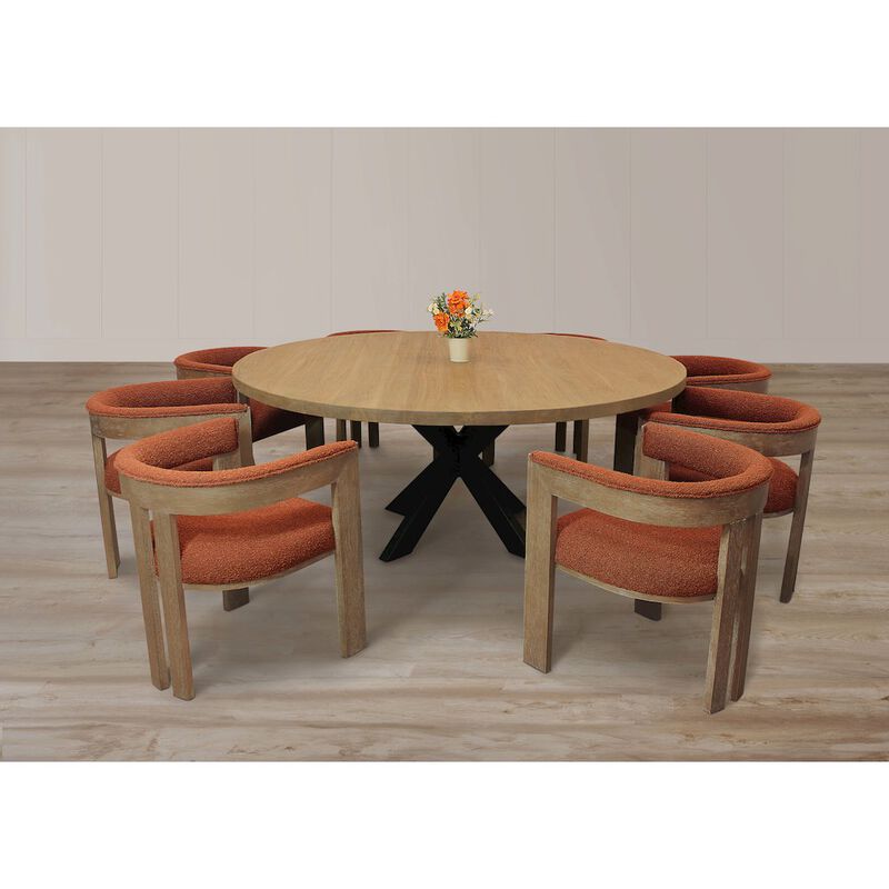 Trish Solid Wood Dining Arm Chair with Boucle Fabric and Down-Filled Seat