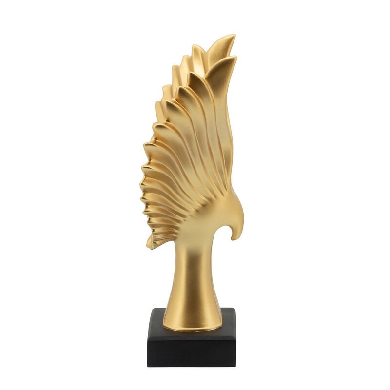 Resin Eagle Design Table Decor with Block Base, Gold - Benzara