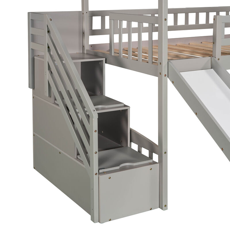 Merax House Loft Bed with 2 Drawers and Slide