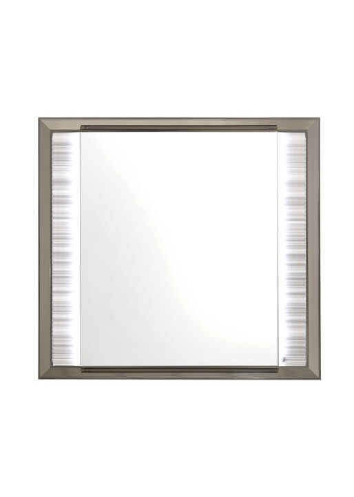 HomeRoots 38" White And Silver Wood Lighted Dresser Mount Framed Mirror