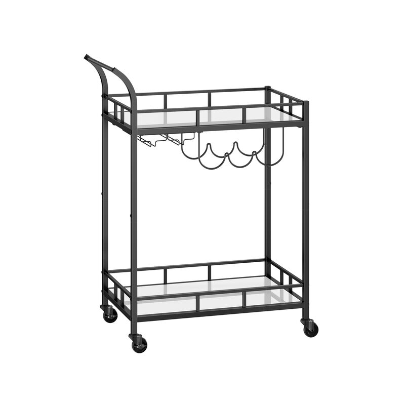 2-Tier Mirrored Bar Cart – Elegant Home Serving Trolley with Glass Shelves and Wheels for Dining or Living Room