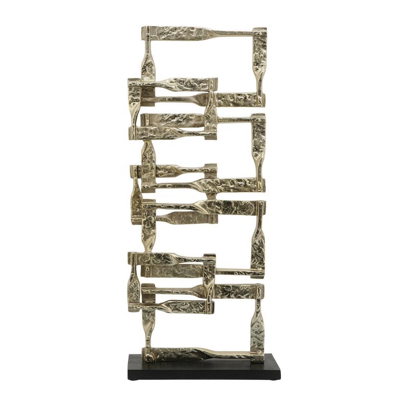 Jodie 27 Inch Metal Modern Accent Decor, Stacked Squares, Block Base, Gold - Benzara