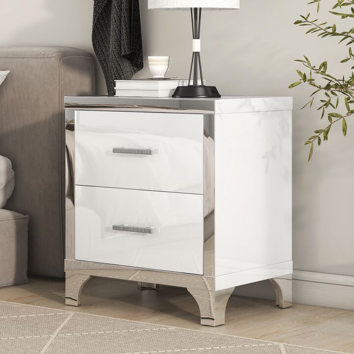 GOODSILO Elegant High Gloss 2-Drawer Nightstand Bedside Table Multipurpose Storage Organizer for Bedroom Living Room Office Sturdy & Easy to Assemble